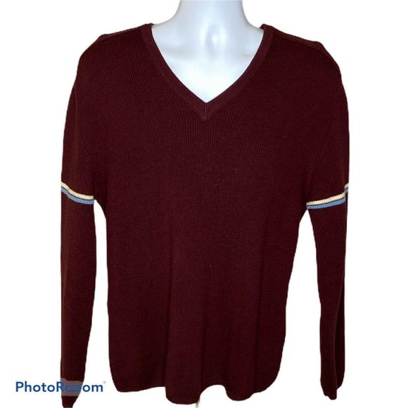 Vintage Obermeyer Ski Sweater Mens Large Maroon V Neck 100% Wool Austria - Picture 1 of 5